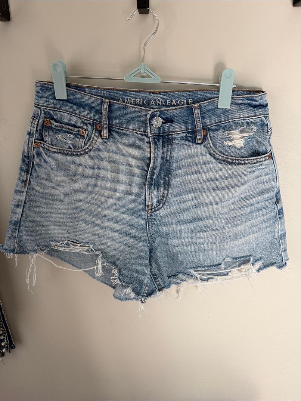 American Eagle Outfitters Light Wash Distressed Denim Shorts